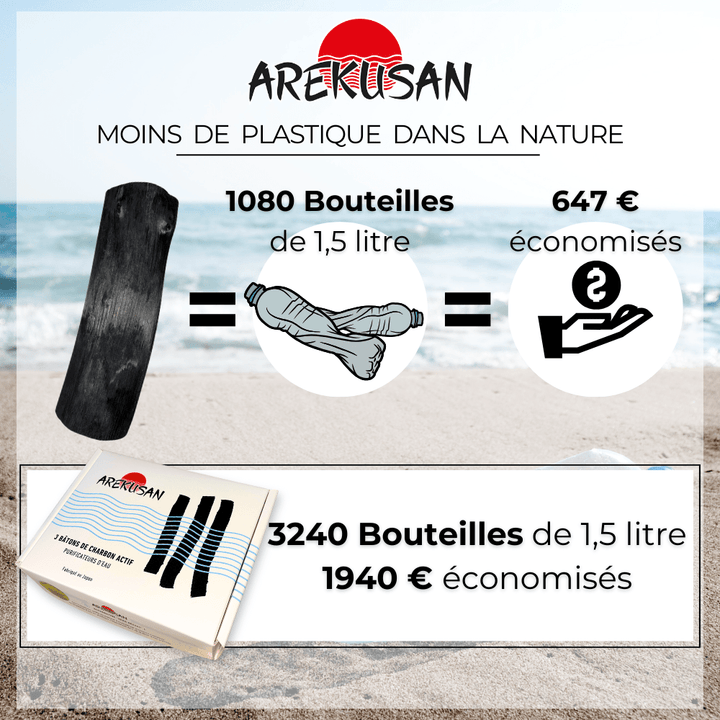 Boîte de 3 GROS bâtons de charbon actif purificateurs d'eau pour grandes carafes et fontaines