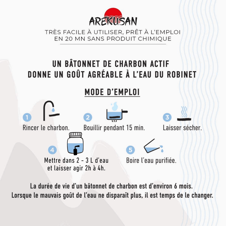 Boîte de 3 GROS bâtons de charbon actif purificateurs d'eau pour grandes carafes et fontaines